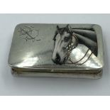 Silver snuff box with enamel horse head