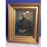 Gilt framed oil on panel of a bearded gentleman in tunic jacket 34.5 x 24 cm