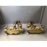 Good heavy pair of brass chenets decorated in the Egyptian style