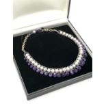 White metal cultured pearl & amethyst collar necklace