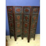 Chinese C19th porcelain inlaid four-panel folding screen, 128Hx110W cm