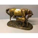 Bronze of a mare & suckling foal signed FRATIN 27 x 21 cm