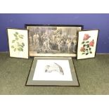 C19th Floral water colour in maple frame 23 x 17 cm, C19th valentine card framed 18 x 11 cm, C19th