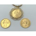 NO ONLINE BIDDING LOTS 1-30. Pendant sovereign in 9ct mount on a yellow metal necklace (1890)