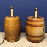 2 Similar ceramic barrel form water coolers, "one C19th by Price Bristol" converted to lamp bases (