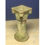 Good old and weathered painted terracotta Corinthian column pillar stand 72 cm H the shaped