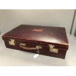 Edwardian maroon leather fitted travelling case, silk lined by Barrett & Son, Old Bond Street (lacks