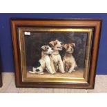Framed oil painting study of 3 terrier dogs 31 x 41 cm