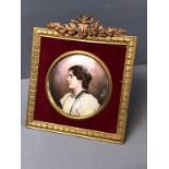 Miniature of a lady enamelled on copper signed & dated Eautran 1898 framed & glazed