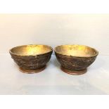 2 Late 17/18th C carved Chinese coconut bowls with paper thin brass liners