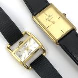 Gentlemans yellow metal wristwatch by Team Perret 'Geneve', quartz movement with rectangular face