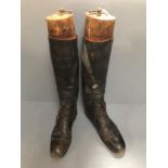 Pair of ladys black boots lace up fronts & trees