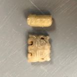 2 Carved Oriental jade small pendants, animals