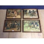 After Cecil Aldin 4 colour prints 'Shooting' 'Coaching' & 'Pickwickian scenes' 26 x 37 in oak frames