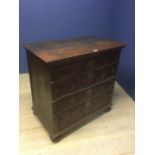 C18/19th Oak chest of 4 long moulded front graduated drawers on bun feet 97l x 93 cm