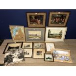 Mixed selection of watercolours, prints & photos