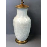 Large Chinese lamp base in off white with embossed floral decoration 62 cm