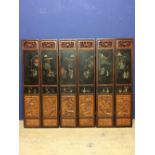 Chinese C19th lacquer six-panel folding screen, 103Hx123W cm