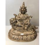 Late 19th C bronze Buddha seated on a fog of fo 45h x 39 cm