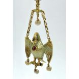 NO ONLINE BIDDING LOTS 1-30. 16th C Pelican in her Piety pendant with green enamel decoration