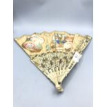 Bone & paper hand painted fan with gilt decoration