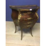 Vernis Martine small French bomb commode lacquered & decorated with a romantic scene, flowers with