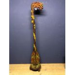 Chinese C19th carved and painted hardwood lamp stand in the form of a dragon 183H cm