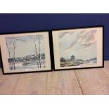 Pair of Chinese watercolours, landscape, Wang Run Ming (1930- ) 32x34 cm