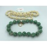 C19th jade necklace, and ivory necklace
