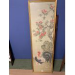 Chinese C19th watercolour, rooster and hen, signed lower left. 120x34 cm