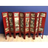 Chinese C19th painted marble eight-panel folding screen, 85H cm