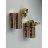 Pair of yellow metal 950 stamped (20K) ruby & diamond earrings 3.9g