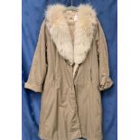 Fine quality Ladies mac with fur lining (detachable) labelled CENT CINQUANTE CINQ PARIS size 12