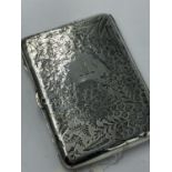 Sterling silver card case with chased fern decoration & fabric interior Birmingham 1892