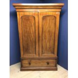 Victorian mahogany 2 door wooden wardrobe opening to reveal slides the the left & hanging to the