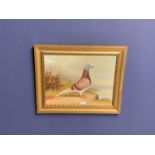 Gilt framed oil painting of a pigeon in a mountainous landscape 31 X 40.5 cm