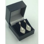 Pair of silver cubic zirconia & opal drop earings