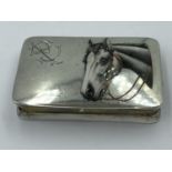 Silver snuff box with enamel horse head