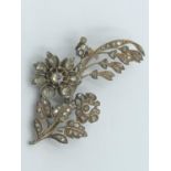 Gilt white metal diamond set flower spray brooch numerously set with rose cut diamonds 16.5g 6.5 cm