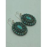 Pair of silver & turquoise set earrings