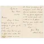 Albert Ward. Yorkshire, Lancashire & England 1886-1904. Two page letter handwritten in ink from