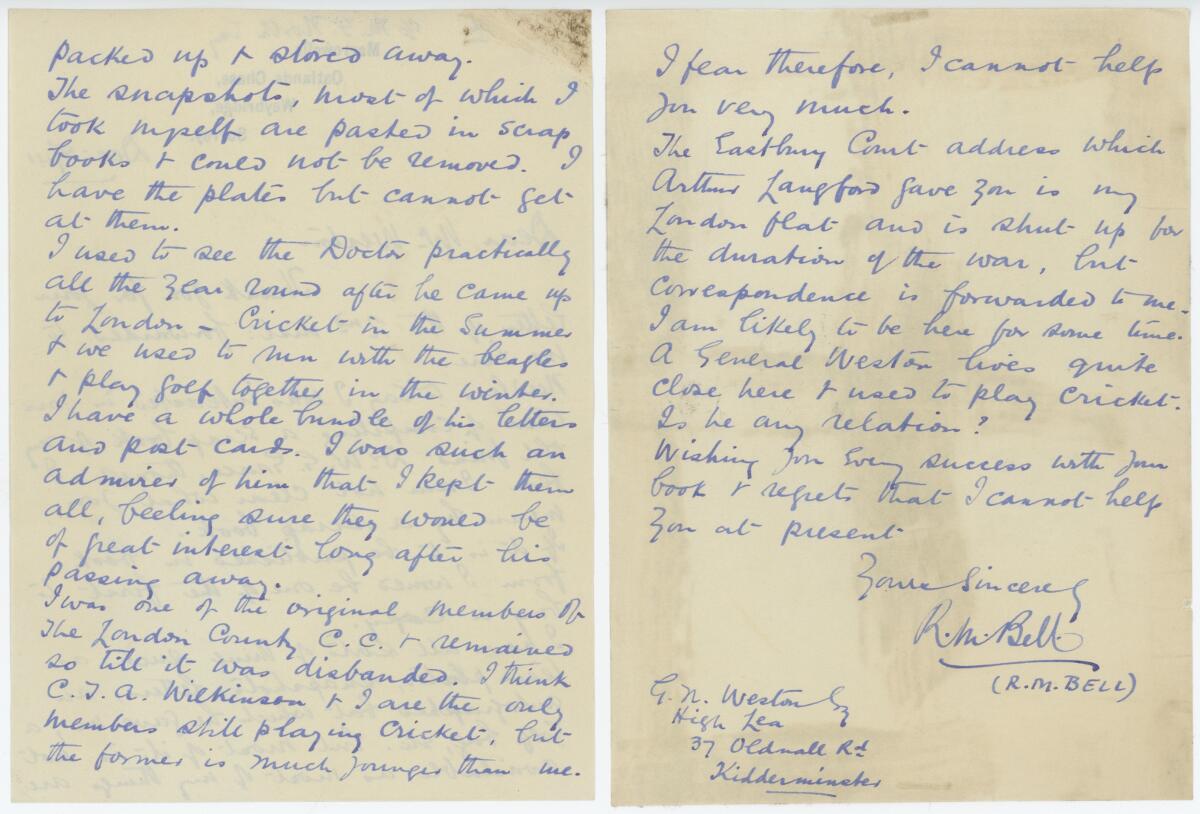 Richard Moore 'Dickie' Bell. London County 1902-1904. Three page letter handwritten in ink from Bell - Image 2 of 2