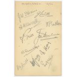Middlesex C.C.C. 1934. Album page signed in pencil by eleven Middlesex players. Signatures include