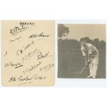 Oxford University C.C. 1929. Album page nicely signed in black ink by ten players who represented