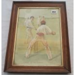 'Caught at the Wicket'. W. Davis 1902. Original pencil and watercolour painting of a cricket scene