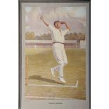 Wilfred Rhodes. Yorkshire & England 1898-1930. Excellent print of Rhodes in bowling action, from the