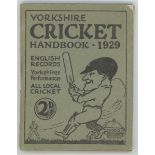 Yorkshire Cricket Handbook 1929. Small handbook with original pictorial covers. Printed and