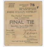 F.A. Cup Final 1927. The Arsenal v Cardiff City. Official North Grandstand match ticket for the game