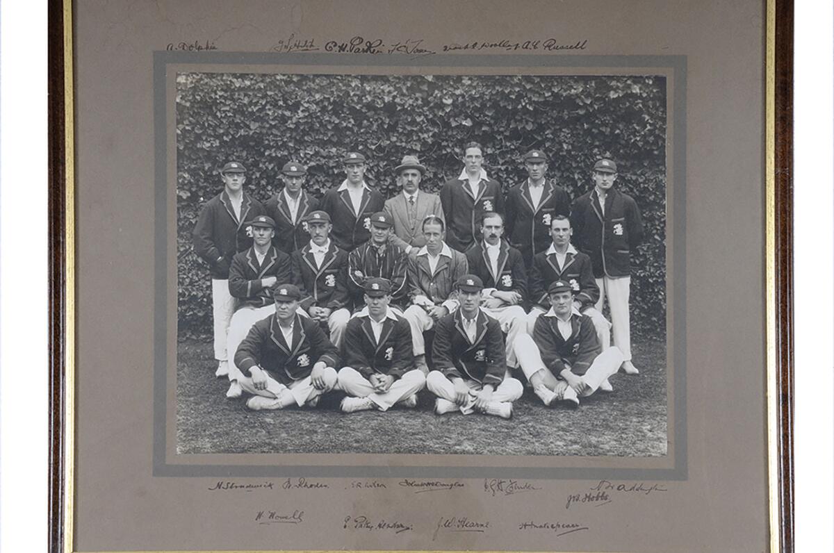 M.C.C. tour of Australia 1920/21. Large sepia official photograph of the M.C.C. team who toured