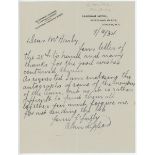 Alan Falconer Kippax. New South Wales & Australia 1918-1936. Single page handwritten letter in ink